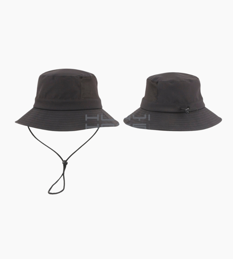 Custom Black Outdoor Bucket Hat with Chin Strap and Ventilation Panels